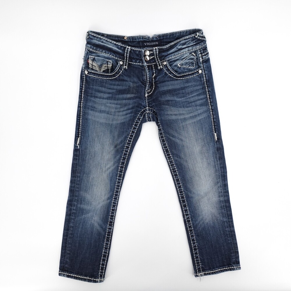 Vigoss Jeans Womens 26 Blue New York Capri Straight Leg Crop Studded Low rise